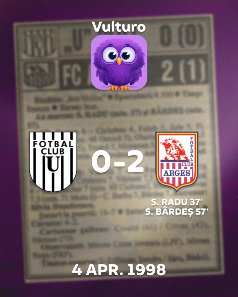 Istoria Viola by Vulturo – U Cluj 0-2 FC Argeș (4 aprilie 1998)